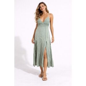 Fashion Nova Green Crochet Boho Midi Dress small Vacation Beach Island Casual